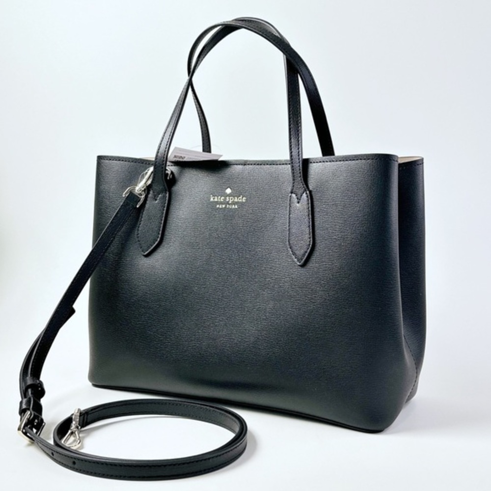 Kate Spade Refined Grain Leather Harper Satchel Crossbody Bag in Black